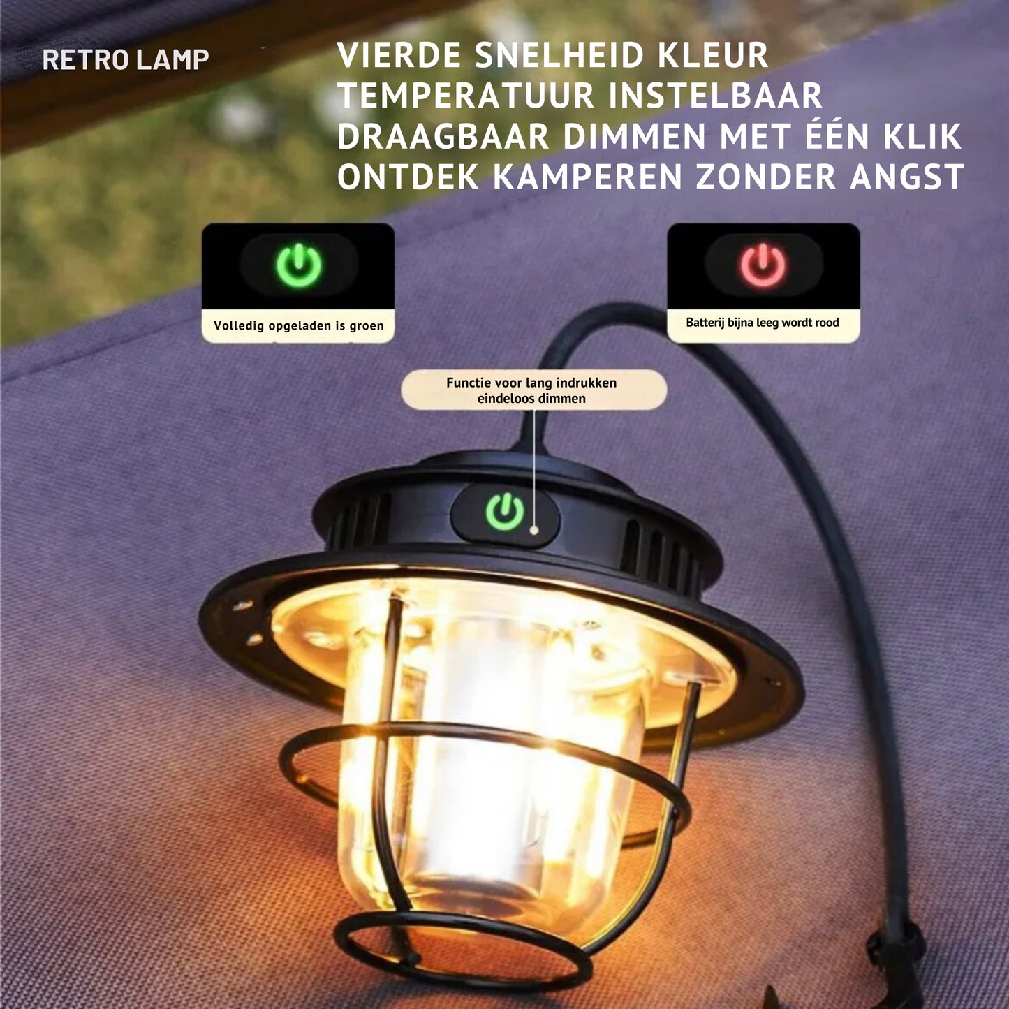 Vintage-stil Bärbar LED Campinglampa – Väderbeständig & Justerbar