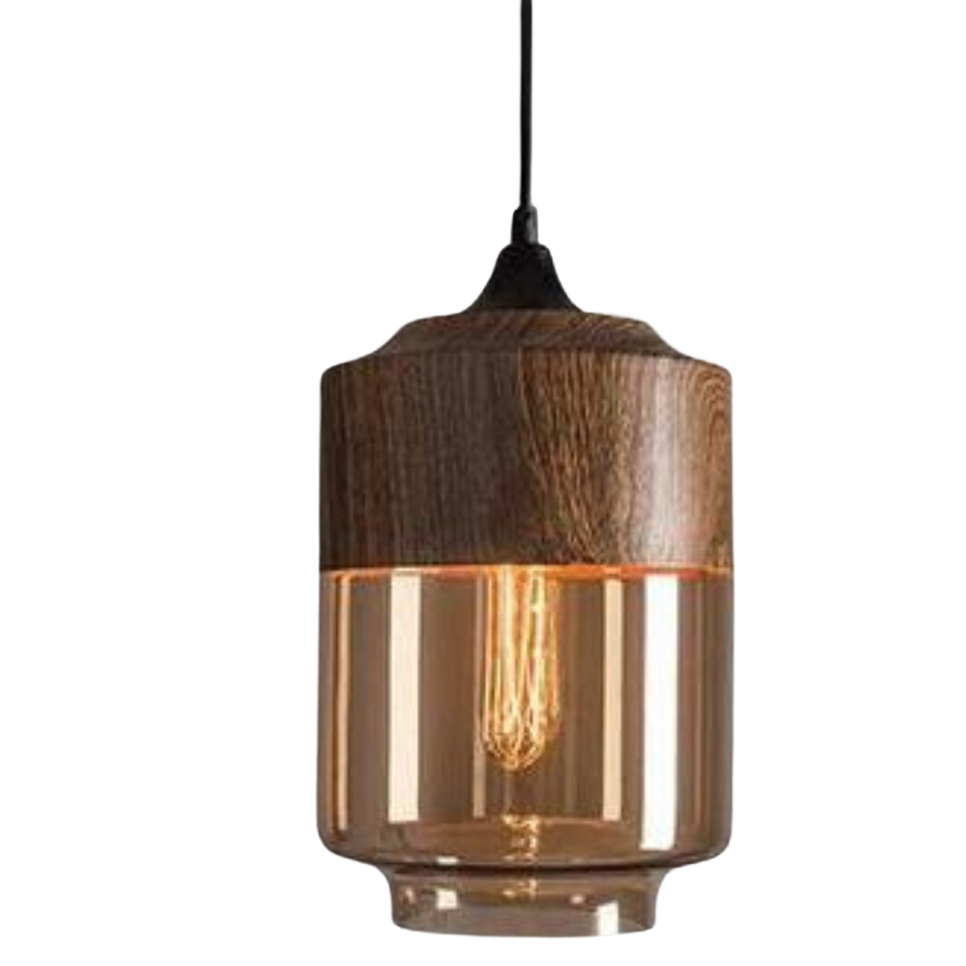 Elegant Skandinavisk Trä Taklampa med Glas