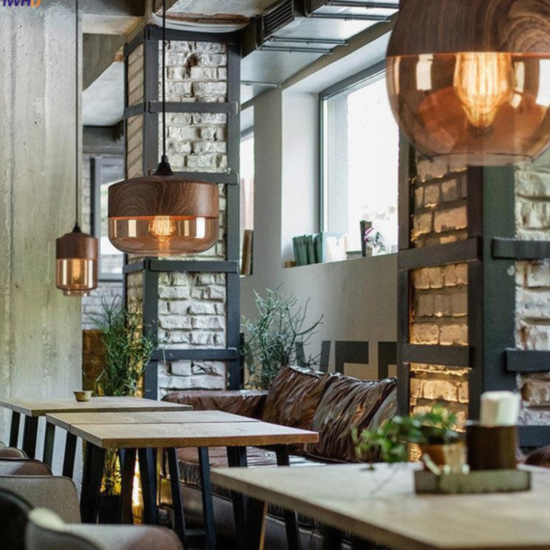 Elegant Skandinavisk Trä Taklampa med Glas