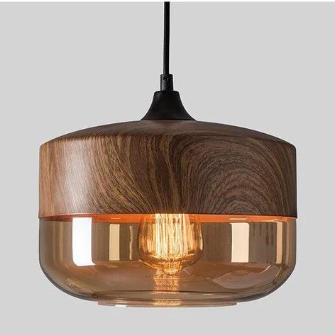 Elegant Skandinavisk Trä Taklampa med Glas