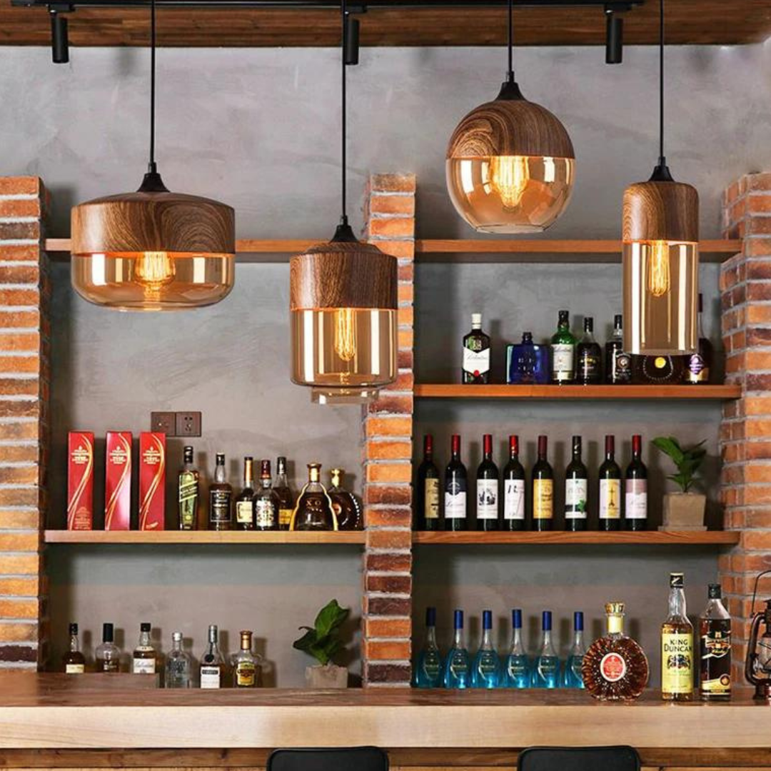 Elegant Skandinavisk Trä Taklampa med Glas
