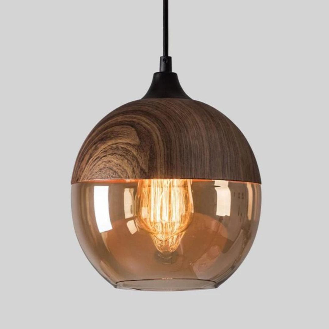 Elegant Skandinavisk Trä Taklampa med Glas
