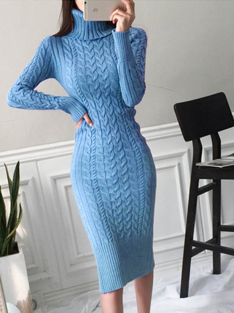 Elegant Aprikos Stickad Midi Klänning med Slits