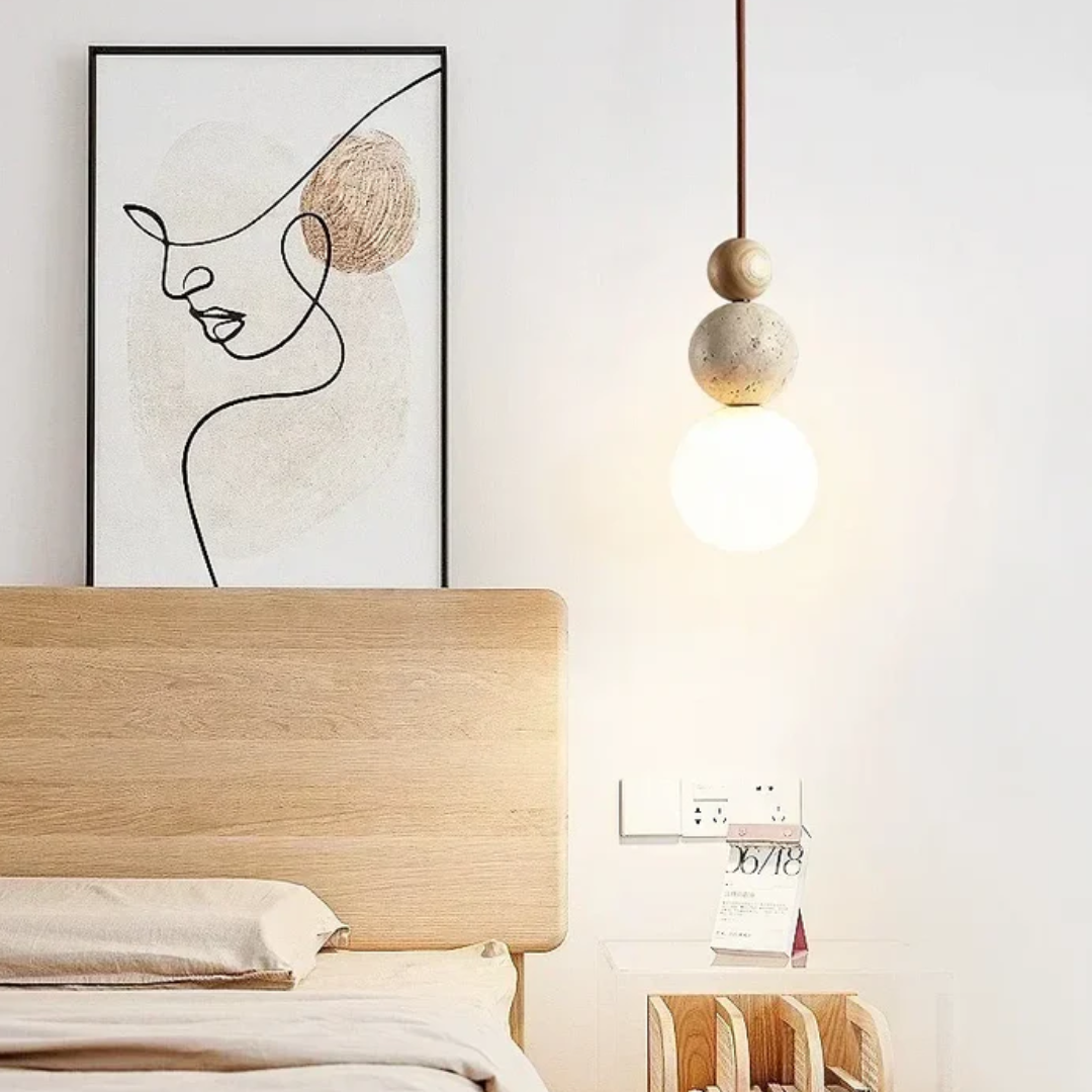 Modern Hänglampa i Travertin och Mahogny