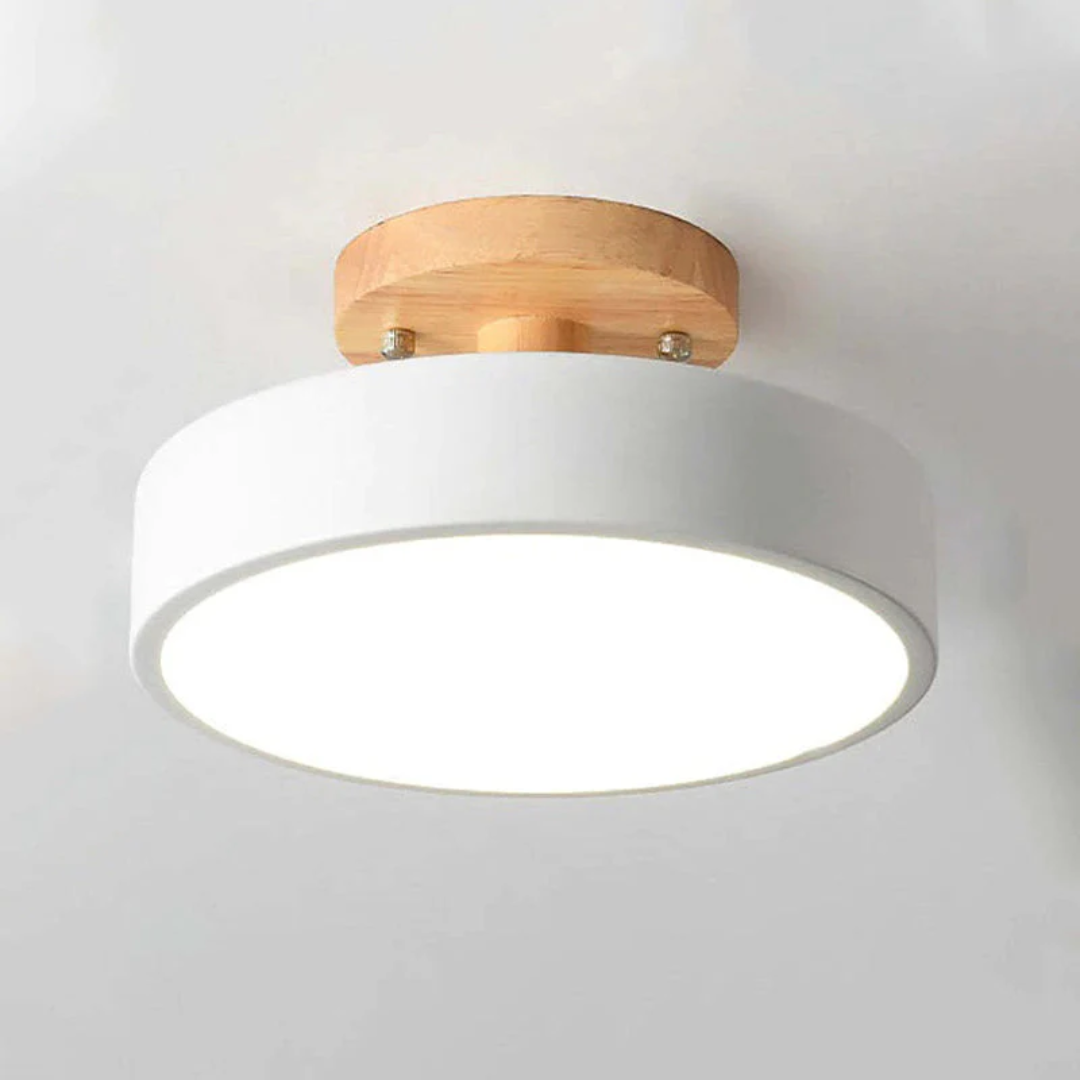 Elegant Rund LED Taklampa i Trä – Modern Belysning