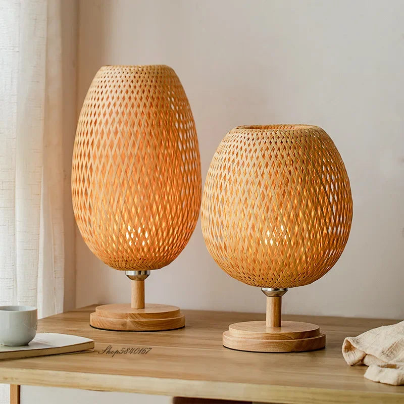 Vintage Bambu Bordslampa – Rustik & Elegant