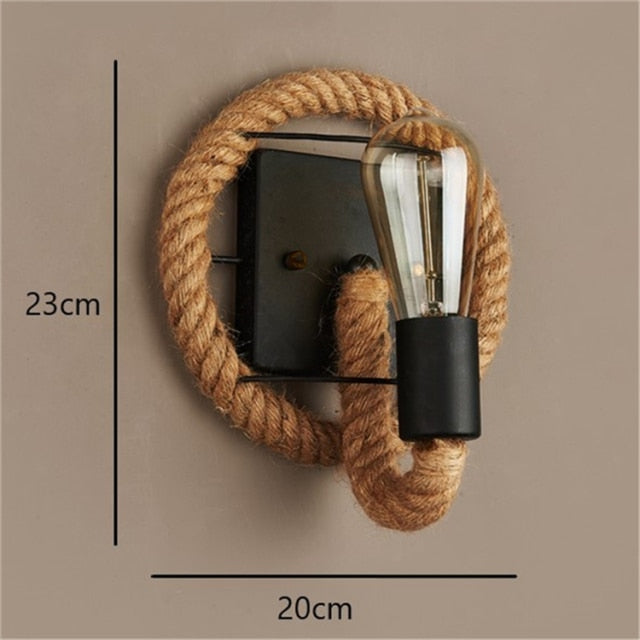 Rustik Vintage Vägglampa i Rep & Järn