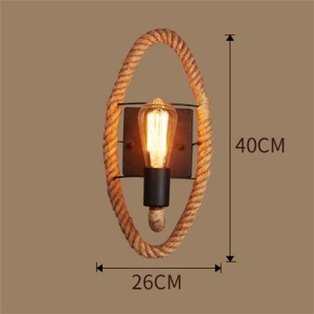 Rustik Vintage Vägglampa i Rep & Järn