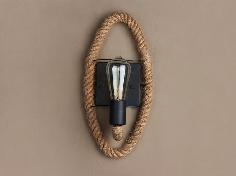 Rustik Vintage Vägglampa i Rep & Järn