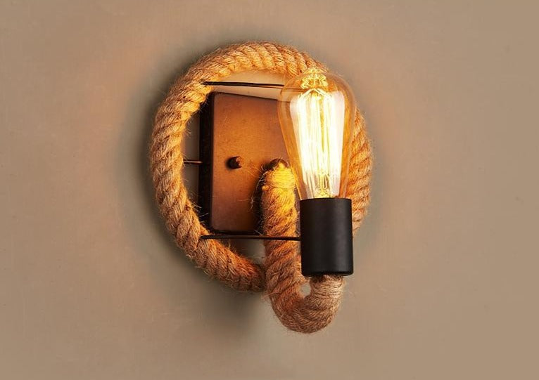Rustik Vintage Vägglampa i Rep & Järn