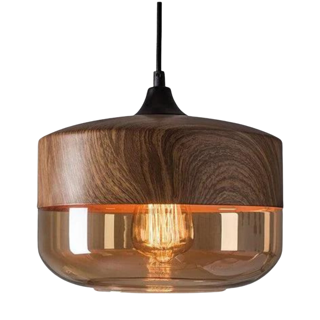 Elegant Skandinavisk Trä Taklampa med Glas