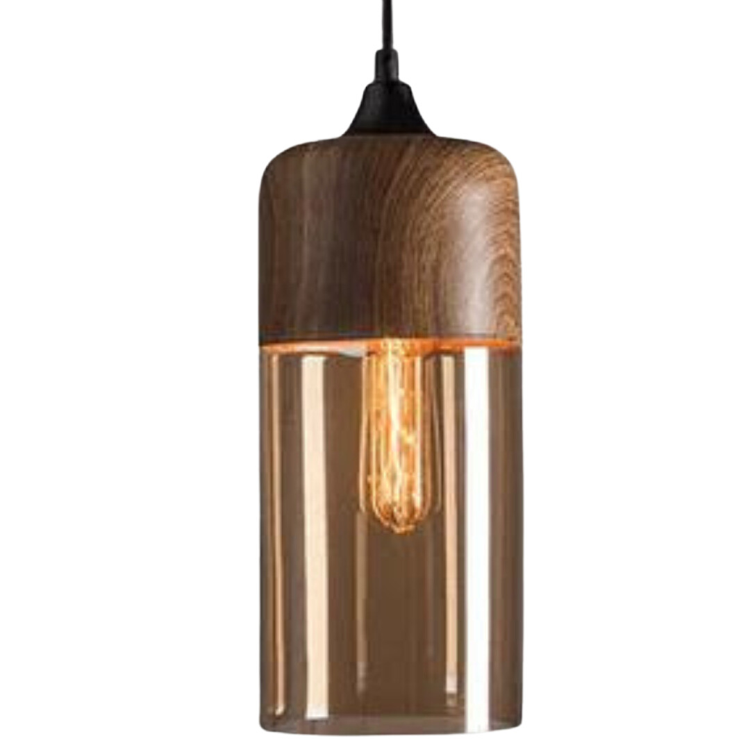 Elegant Skandinavisk Trä Taklampa med Glas