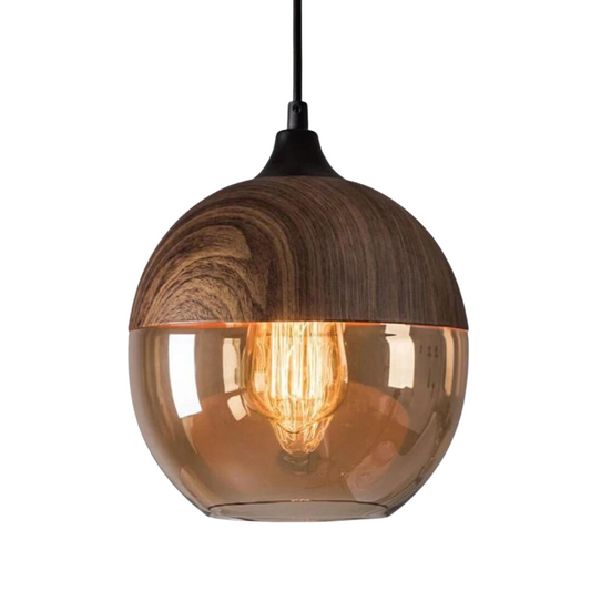 Elegant Skandinavisk Trä Taklampa med Glas