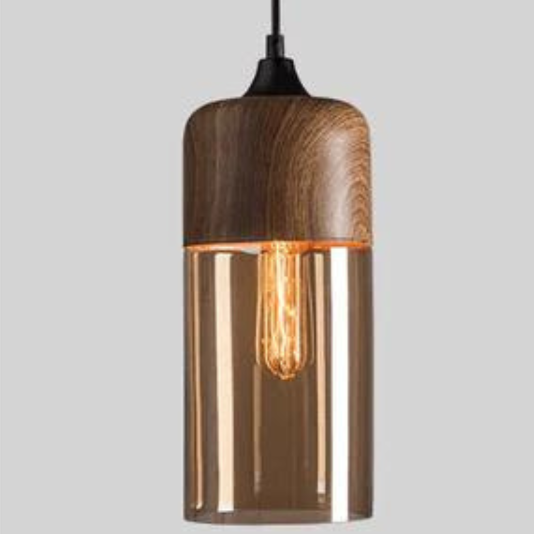 Elegant Skandinavisk Trä Taklampa med Glas
