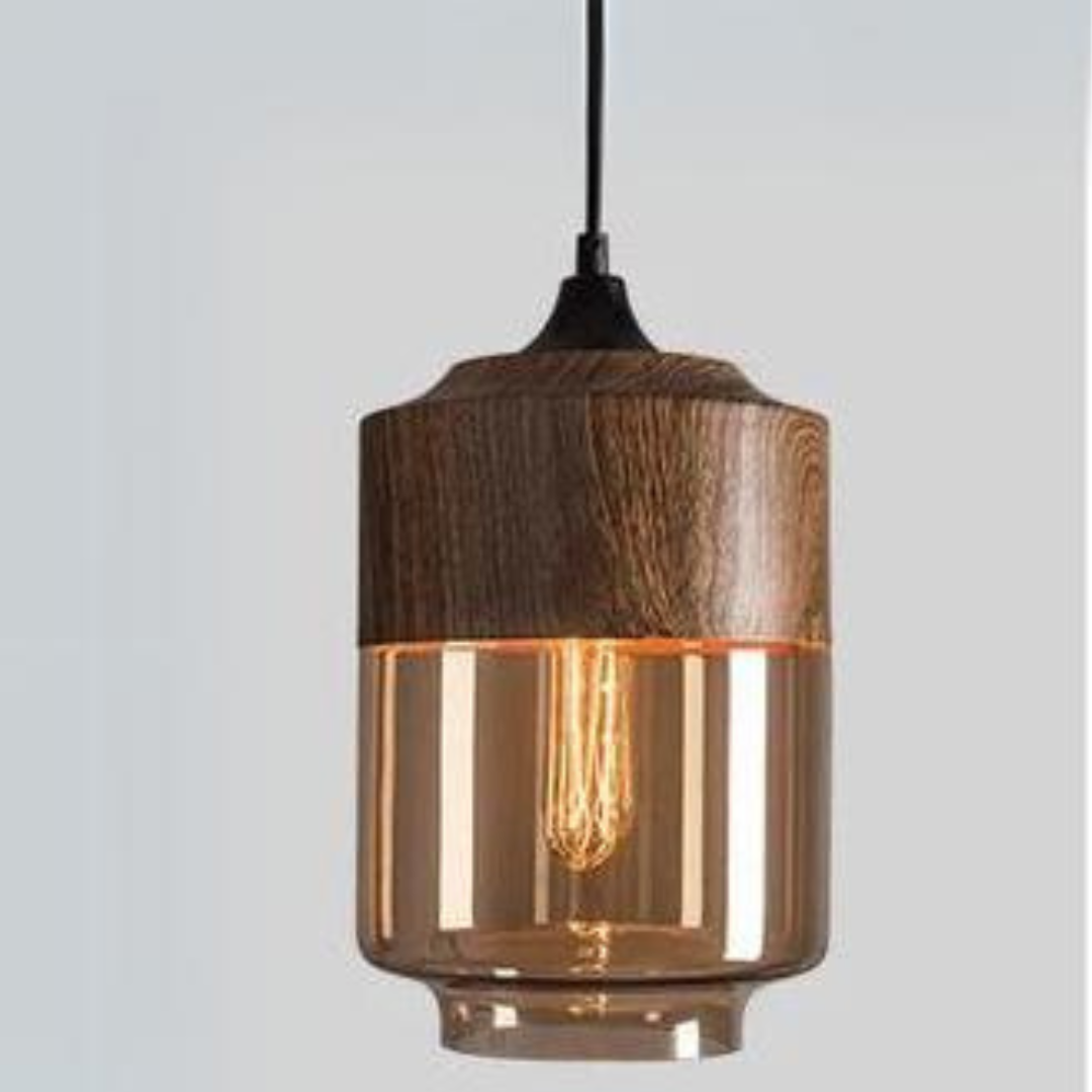 Elegant Skandinavisk Trä Taklampa med Glas