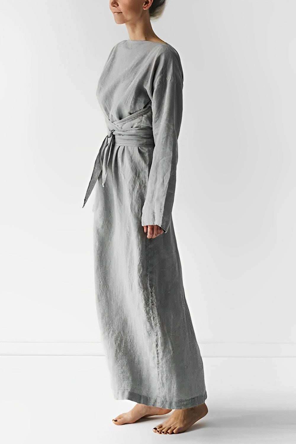 Elegant Linne Wrap Maxi Klänning – Sommarstil