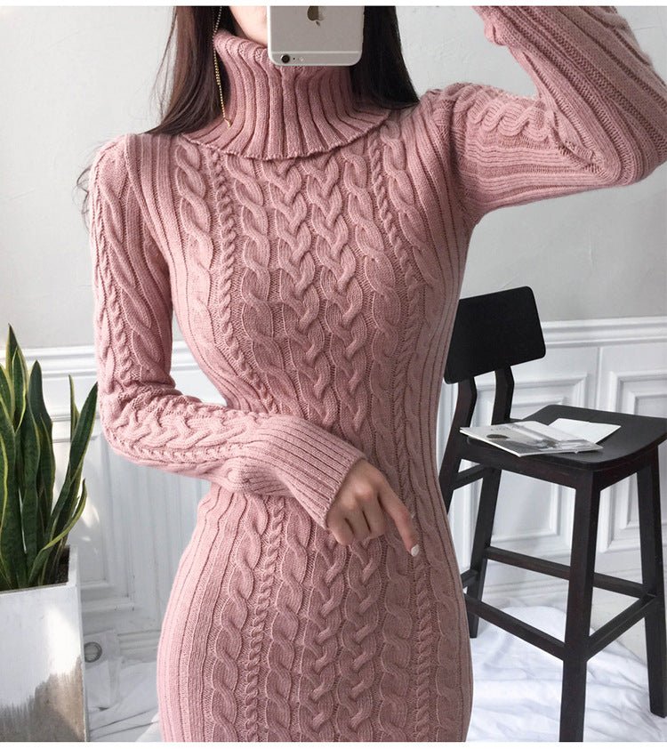Elegant Aprikos Stickad Midi Klänning med Slits