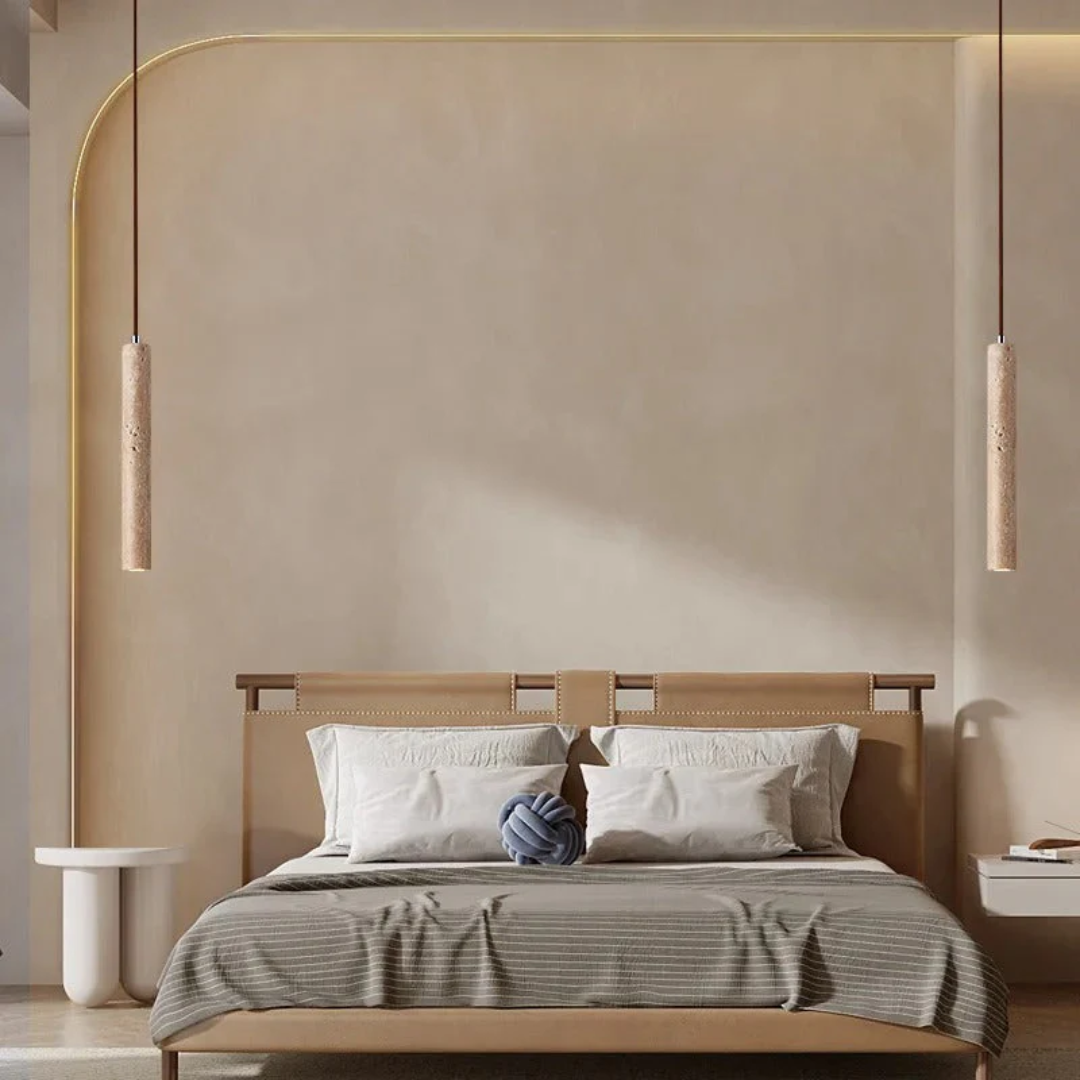 Elegant LED Kandelaber i Travertin – Minimalistisk Design