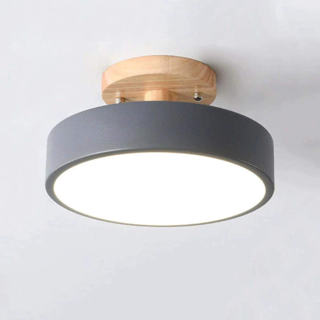 Elegant Rund LED Taklampa i Trä – Modern Belysning