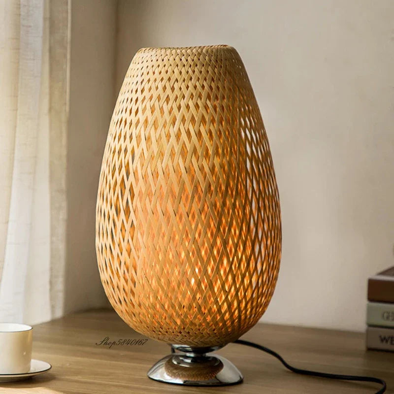 Vintage Bambu Bordslampa – Rustik & Elegant