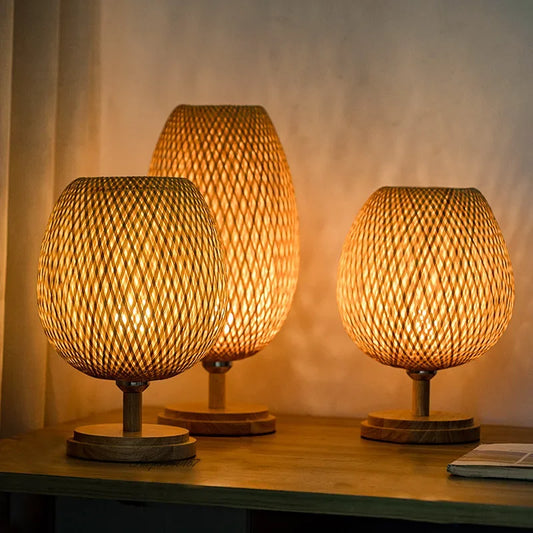 Vintage Bambu Bordslampa – Rustik & Elegant