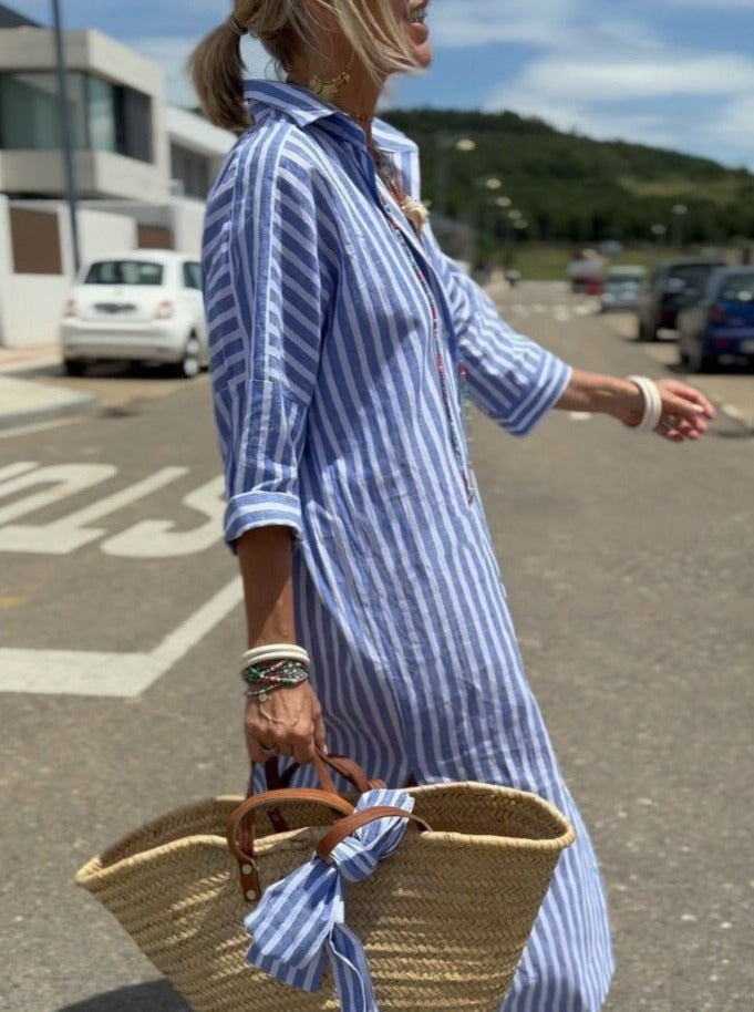 Chic Klassisk Randig Skjortklänning – Elegant & Bekväm