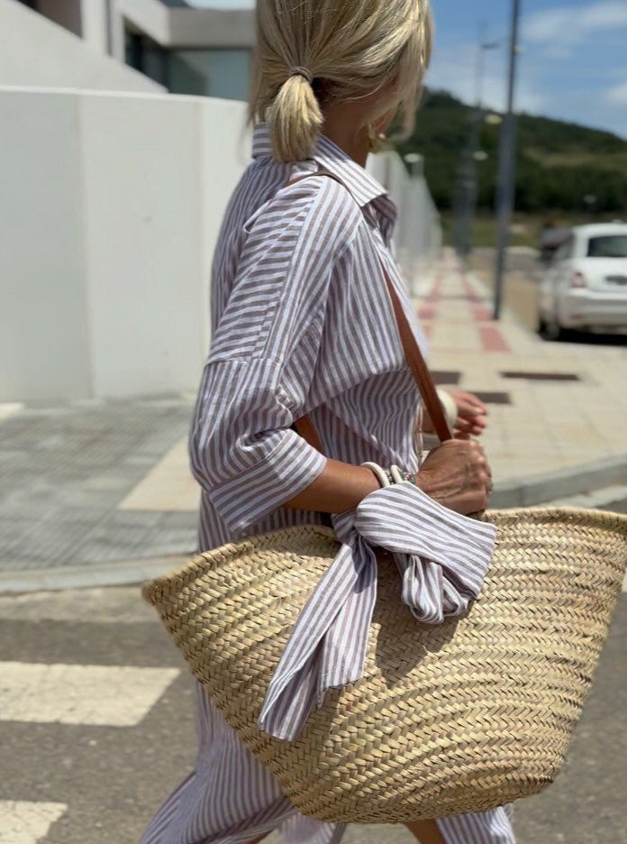 Chic Klassisk Randig Skjortklänning – Elegant & Bekväm