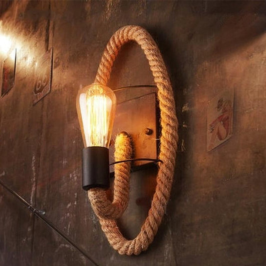 Rustik Vintage Vägglampa i Rep & Järn